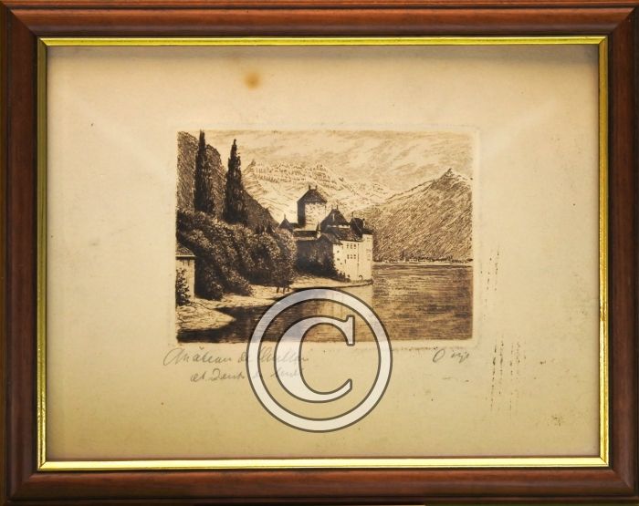 Gravure château de Chillon (17 cm x 12 cm)